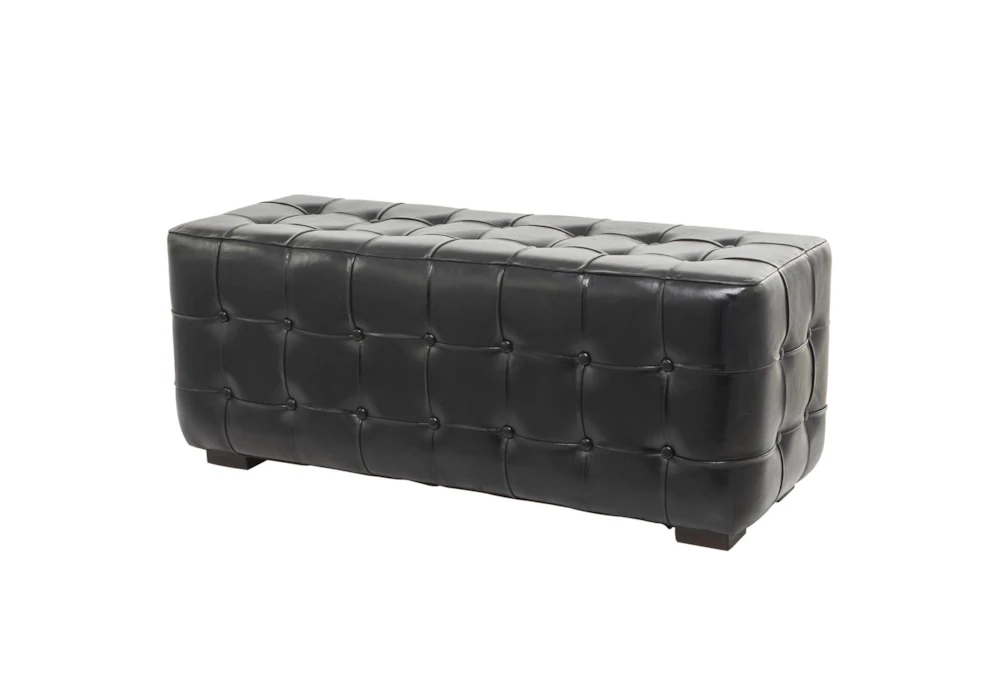 48" Black Leather & Teak Wood Bench 3 48" Black Leather & Teak Wood Bench