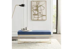48" Loren Blue Upholstered Accent Bench With Metal Base -Furniture Store 320543 room 85