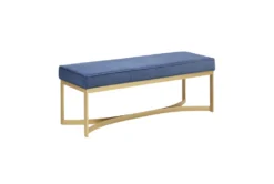 48" Loren Blue Upholstered Accent Bench With Metal Base