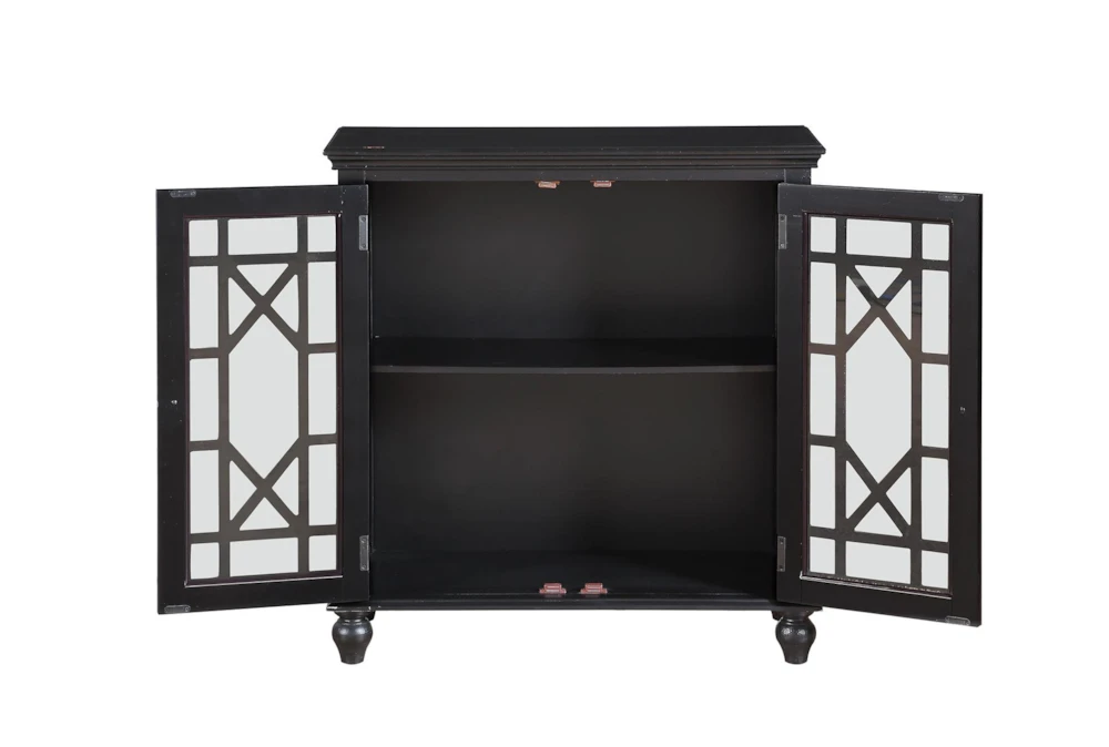 34" Antique Black Wood Accent Cabinet With Glass + Wood Doors 5 34" Antique Black Wood Accent Cabinet With Glass + Wood Doors - Image 3