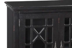 34" Antique Black Wood Accent Cabinet With Glass + Wood Doors 11 34" Antique Black Wood Accent Cabinet With Glass + Wood Doors -Furniture Store 320637 black wood chest detail 45