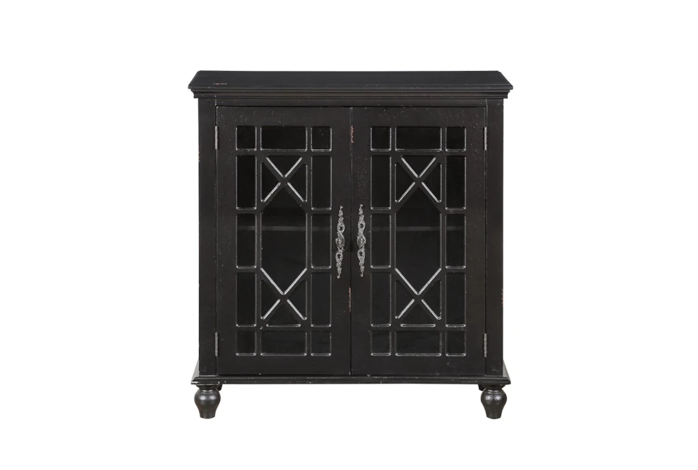 34" Antique Black Wood Accent Cabinet With Glass + Wood Doors 4 34" Antique Black Wood Accent Cabinet With Glass + Wood Doors - Image 2