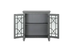 34" Antique Grey Wood Accent Cabinet With Glass + Wood Doors -Furniture Store 320638 grey wood chest detail 44