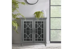 34" Antique Grey Wood Accent Cabinet With Glass + Wood Doors -Furniture Store 320638 grey wood chest room 85