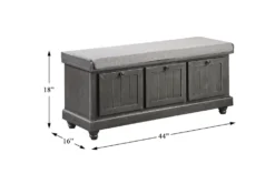 44" Distressed Grey Wood + Fabric Storage Bench -Furniture Store 320659 grey wood bench detail 45