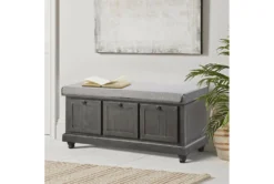 44" Distressed Grey Wood + Fabric Storage Bench -Furniture Store 320659 grey wood bench room 85