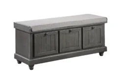 44" Distressed Grey Wood + Fabric Storage Bench
