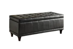 42" Dark Brown Faux Leather Lift-Top Storage Bench