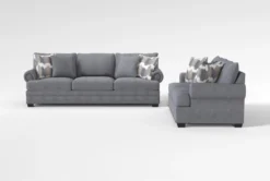 Stanley Chenille 99" Queen Sleeper/Loveseat Set 10 Stanley Chenille 99" Queen Sleeper/Loveseat Set -Furniture Store 321083 blue fabric sofa and loveseat set side 19