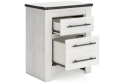 Saddie Two-Tone White/Brown 2 Drawer Nightstand With Wireless Charging & USB -Furniture Store 321248 white wood nightstand detail 44