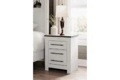 Saddie Two-Tone White/Brown 2 Drawer Nightstand With Wireless Charging & USB -Furniture Store 321248 white wood nightstand room 85