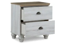 Hyde White Two-Tone White/Brown 2 Drawer Nightstand With USB -Furniture Store 321249 white wood nightstand detail 47