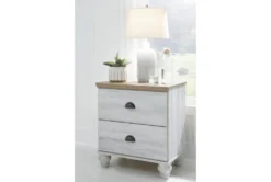 Hyde White Two-Tone White/Brown 2 Drawer Nightstand With USB -Furniture Store 321249 white wood nightstand room 85