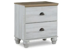 Hyde White Two-Tone White/Brown 2 Drawer Nightstand With USB
