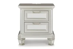 Lydia White 2 Drawer Nightstand With USB & Led Light -Furniture Store 321292 white wood nightstand front 02