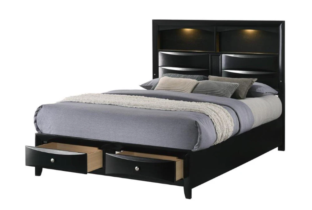 Faron Black King Bookcase Bed With Storage & LED Lighting 3 Faron Black King Bookcase Bed With Storage & LED Lighting