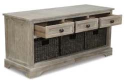 42" White Wash Engineered Wood Storage Bench With Three Woven Baskets -Furniture Store 321971 detail 45