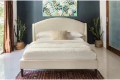 Crestley King Curved Upholstered Shelter Bed -Furniture Store 322712 beige fabric bed room 85