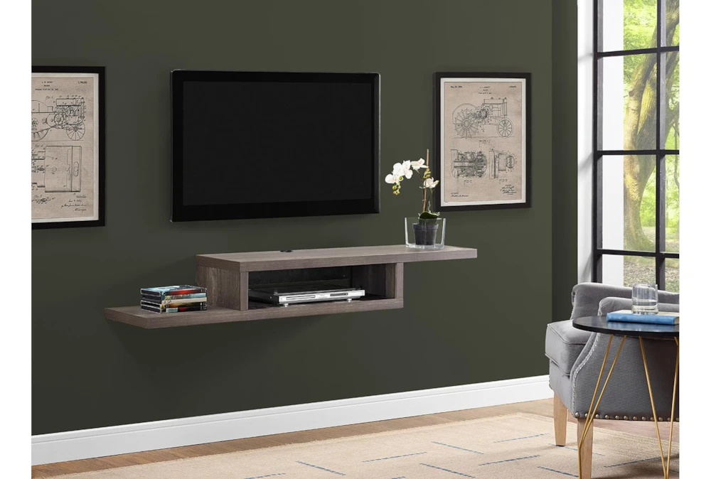 Light Brown 60" Asymmetrical Wall Mounted Floating Tv Stand 4 Light Brown 60" Asymmetrical Wall Mounted Floating Tv Stand - Image 2