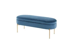 48" Blue Velvet + Gold Metal Legs Storage Bench -Furniture Store 326525 blue velvet storage bench back 82
