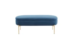 48" Blue Velvet + Gold Metal Legs Storage Bench -Furniture Store 326525 blue velvet storage bench back 83