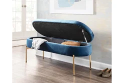 48" Blue Velvet + Gold Metal Legs Storage Bench -Furniture Store 326525 blue velvet storage bench room 86