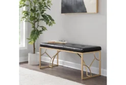 44" Black Faux Leather + Gold Metal Base -Furniture Store 326532 black faux leather bench room 85