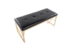 44" Black Faux Leather + Gold Metal Base -Furniture Store 326532 black faux leather bench top 31