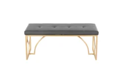 44" Grey Faux Leather + Gold Metal Base -Furniture Store 326534 grey faux leather bench back 82