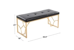 44" Grey Faux Leather + Gold Metal Base -Furniture Store 326534 grey faux leather bench detail 44