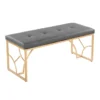 44" Grey Faux Leather + Gold Metal Base -Furniture Store 326534 grey faux leather bench signature 01