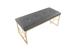 44" Grey Faux Leather + Gold Metal Base -Furniture Store 326534 grey faux leather bench top 31