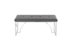 44" Grey Faux Leather + Silver Metal Base 11 44" Grey Faux Leather + Silver Metal Base -Furniture Store 326538 grey faux leather bench front 02