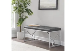 44" Grey Faux Leather + Silver Metal Base 17 44" Grey Faux Leather + Silver Metal Base -Furniture Store 326538 grey faux leather bench room 85