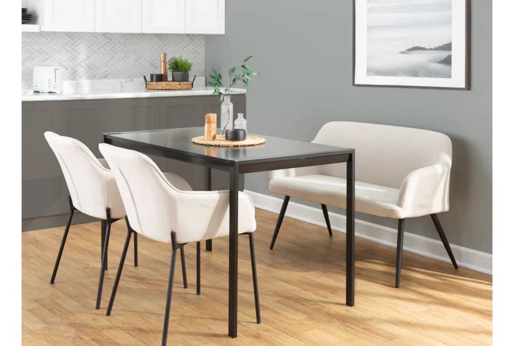 44" White Faux Leather High Back Bench + Black Steel Legs 12 44" White Faux Leather High Back Bench + Black Steel Legs - Image 10