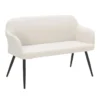 44" White Faux Leather High Back Bench + Black Steel Legs