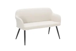44" White Faux Leather High Back Bench + Black Steel Legs