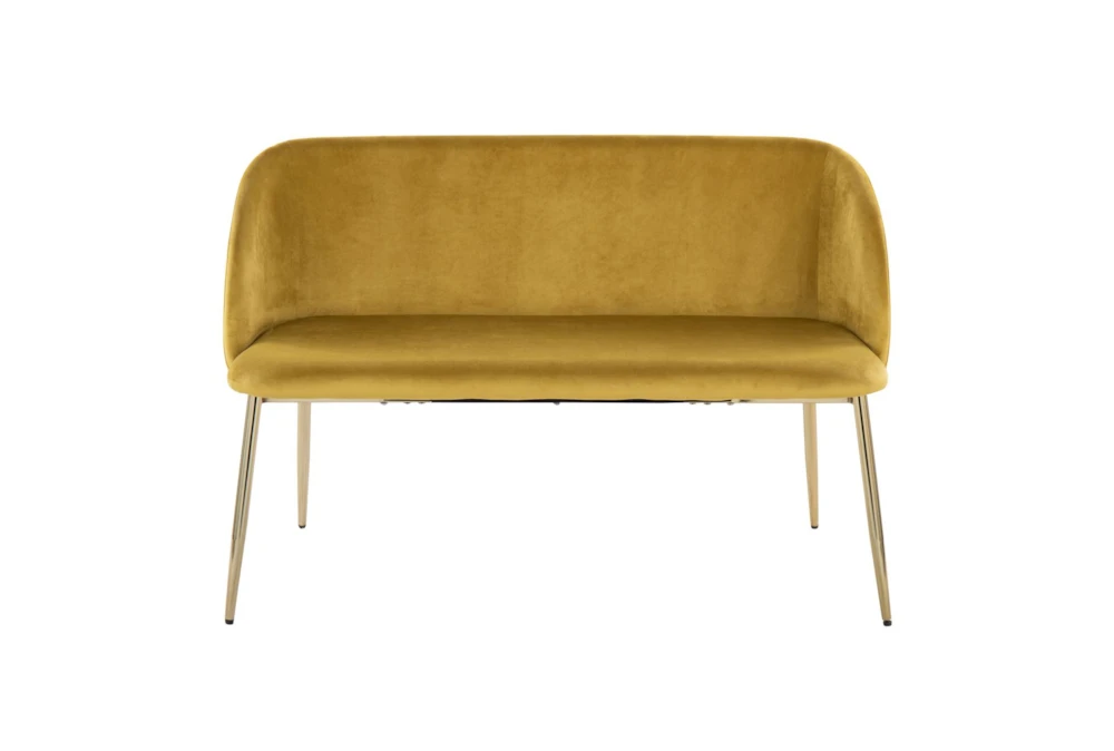 46" Mustard Velvet Bench With Gold Metal Legs 4 46" Mustard Velvet Bench With Gold Metal Legs - Image 2