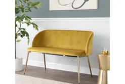 46" Mustard Velvet Bench With Gold Metal Legs 19 46" Mustard Velvet Bench With Gold Metal Legs -Furniture Store 326550 yellow velvet bench room 85