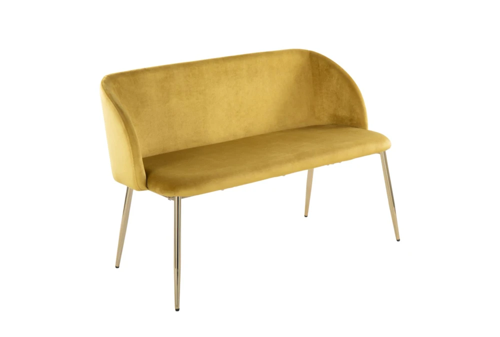 46" Mustard Velvet Bench With Gold Metal Legs 3 46" Mustard Velvet Bench With Gold Metal Legs